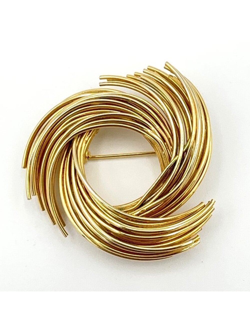 ESTATE vintage brooch - gold-tone swirled wire circle pin - classic retro style